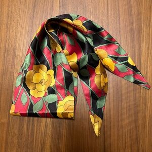 Vintage Silky Neck Scarf Rose Pattern